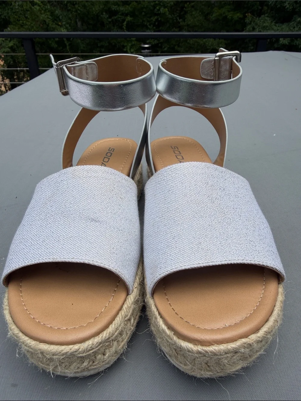 Soda Silver and Light Gray Espadrille Ankle-Strap Sandals